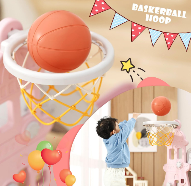 Mini Parque de Juegos 3 en 1 — Tobogán, Columpio y Aro de Básquet