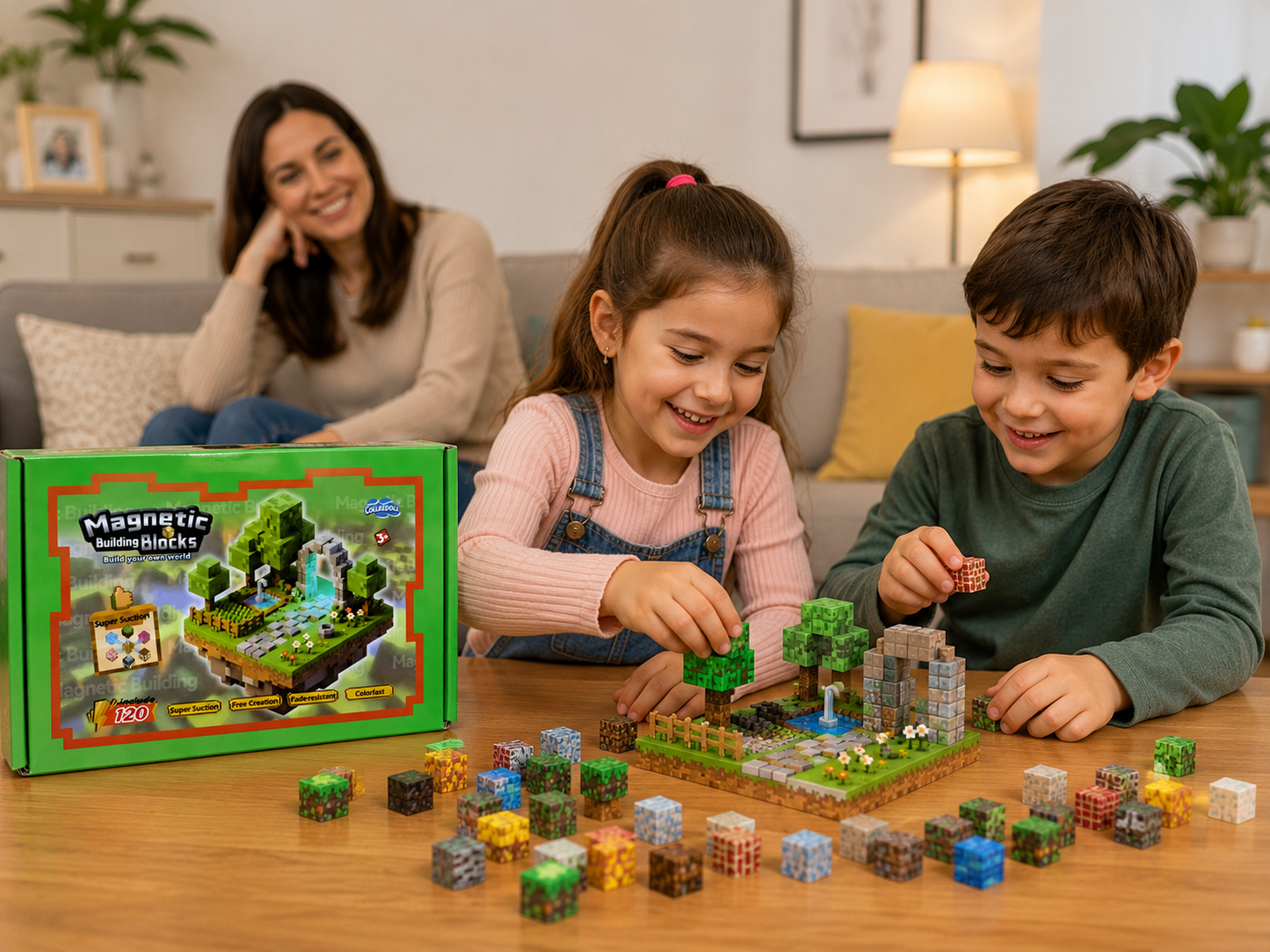 🧲 Set de Bloques Magnéticos Estilo Minecraft (120 Piezas) – Construcción Creativa Método Montessori