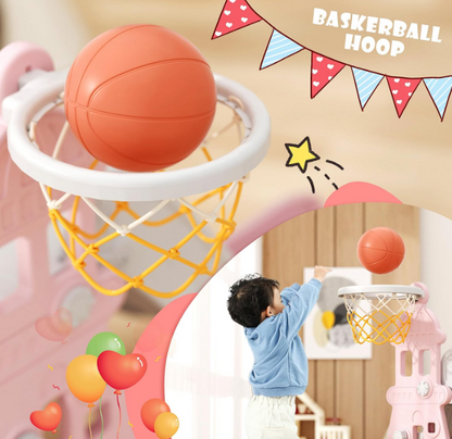 Mini Parque de Juegos 3 en 1 — Tobogán, Columpio y Aro de Básquet