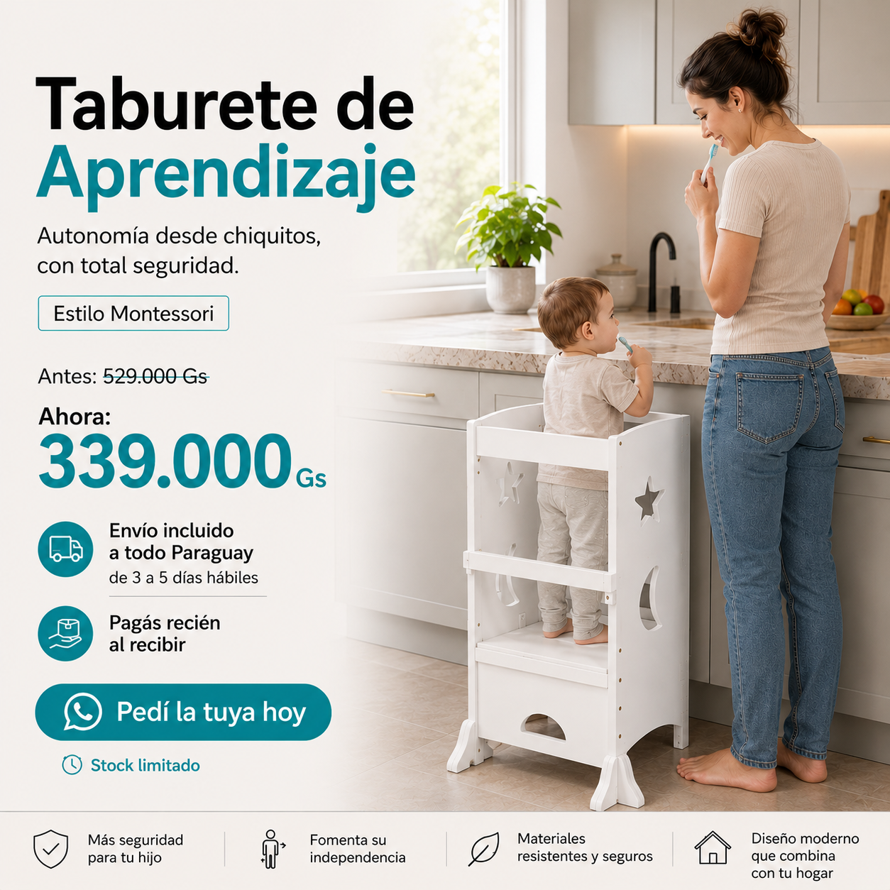 Taburete de Aprendizaje - Silla Torre Infantil - Estilo Montessori