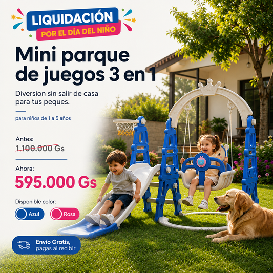 Mini Parque de Juegos 3 en 1 — Tobogán, Columpio y Aro de Básquet