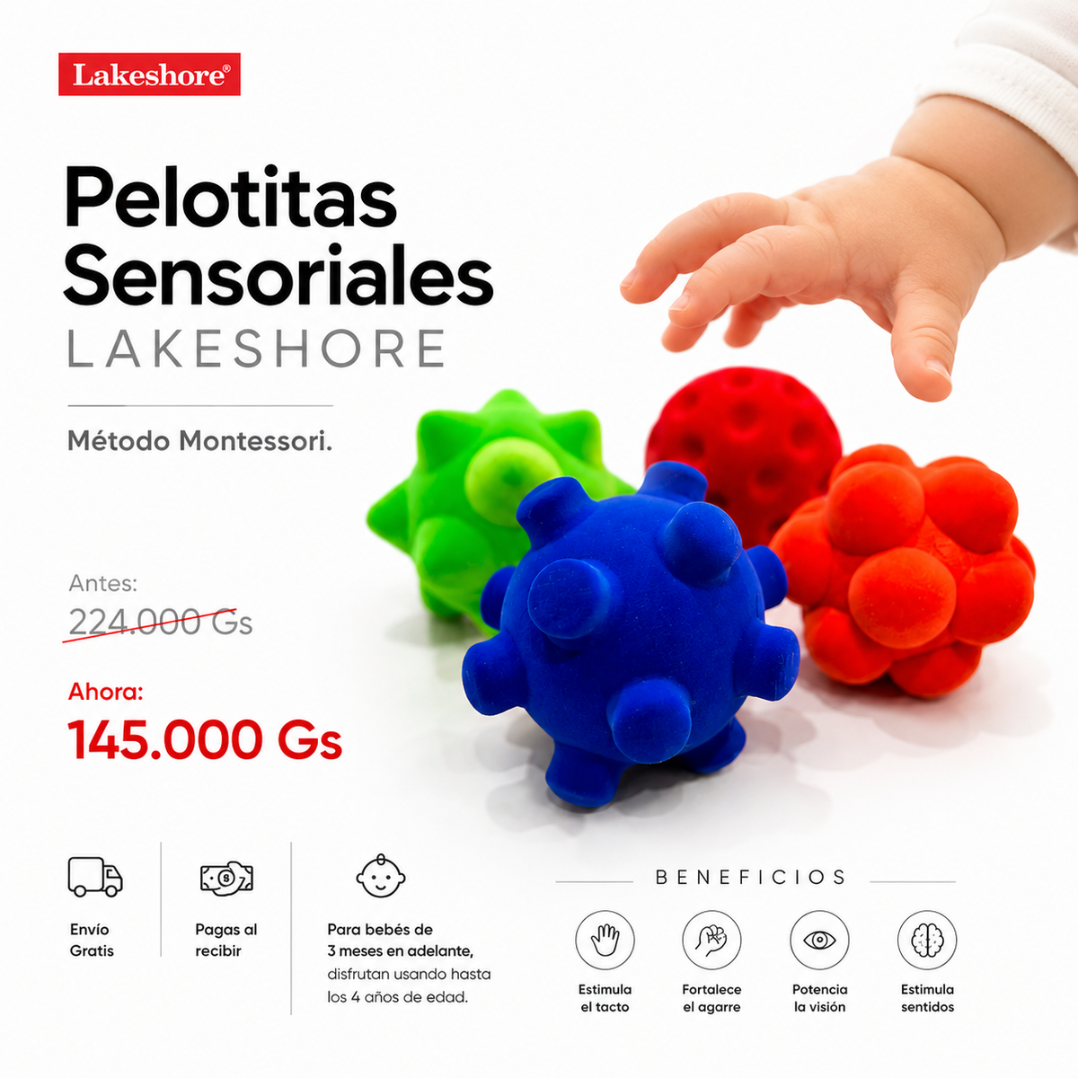 🎨 PELOTAS SENSORIALES LAKESHORE - SET DE 4 UNIDADES 🎨