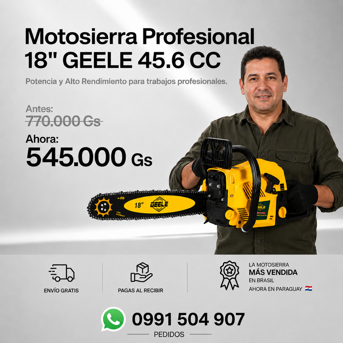 Motosierra Profesional GEELE G6-18 45.6cc 18 Pulgadas