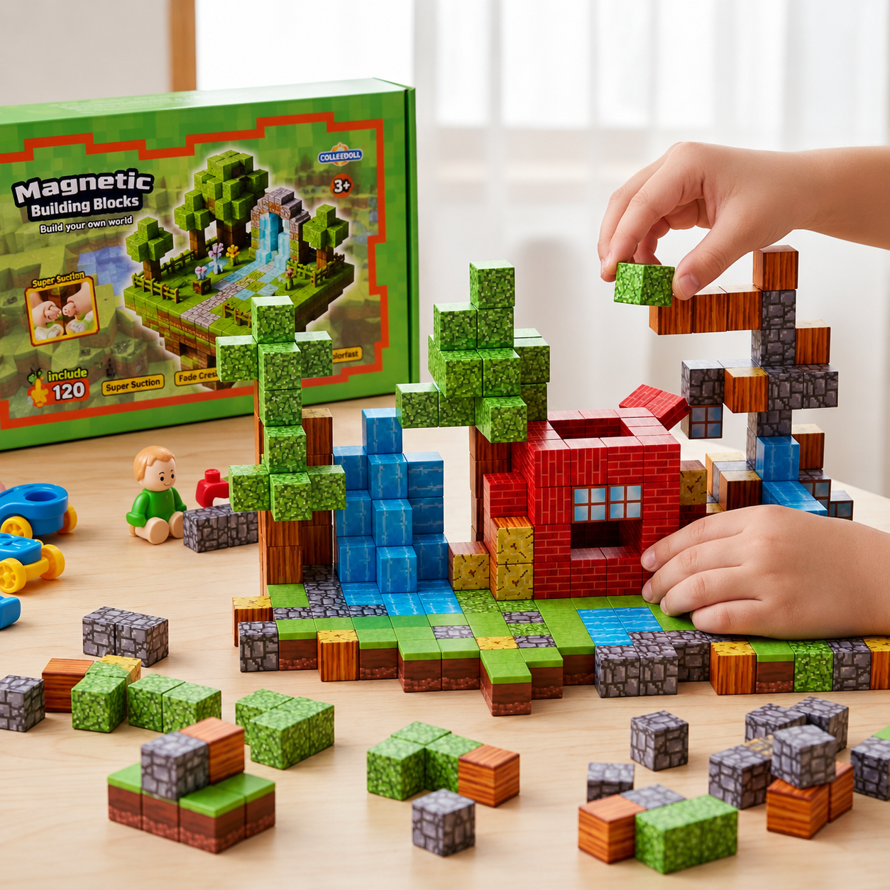 🧲 Set de Bloques Magnéticos Estilo Minecraft (120 Piezas) – Construcción Creativa Método Montessori