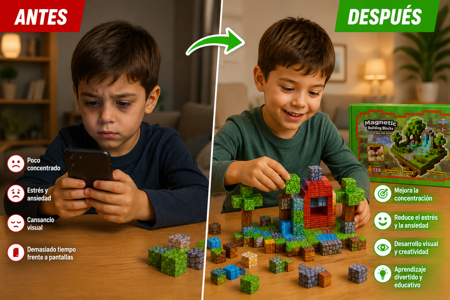 🧲 Set de Bloques Magnéticos Estilo Minecraft (120 Piezas) – Construcción Creativa Método Montessori