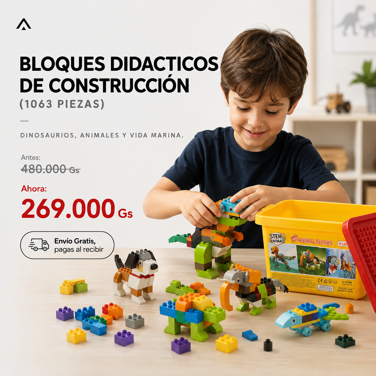 Bloques de Construcción de 1063 Piezas – Dinosaurios, Animales y Vida Marina