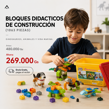 Bloques de Construcción de 1063 Piezas – Dinosaurios, Animales y Vida Marina