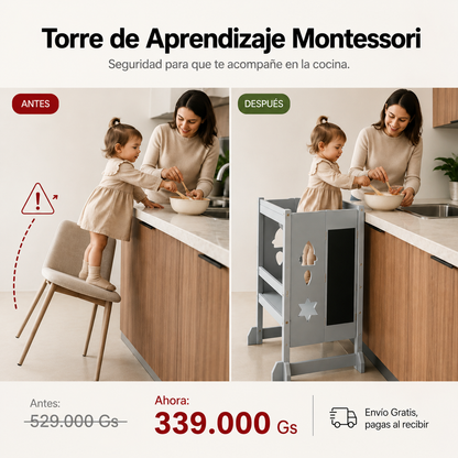 Taburete de Aprendizaje - Silla Torre Infantil - Estilo Montessori