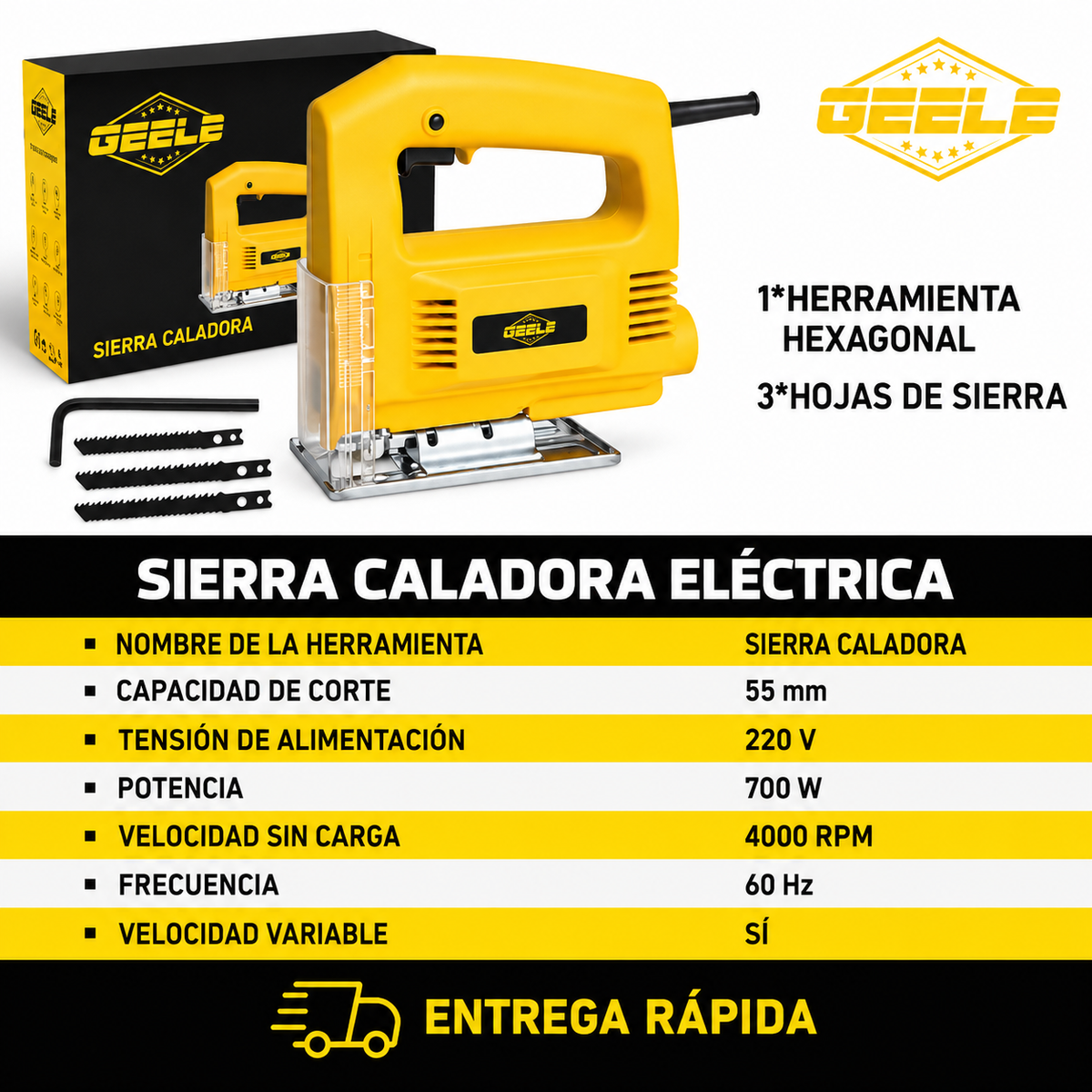 SIERRA CALADORA PROFESIONAL GEELE G5-220 700W - CORTES PRECISOS
