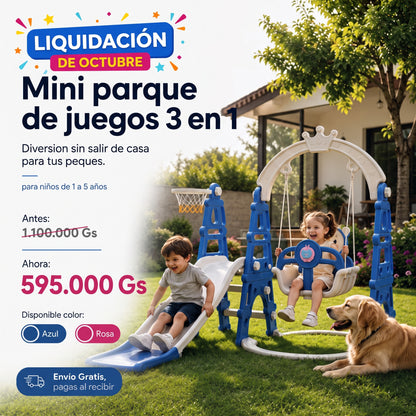 Mini Parque de Juegos 3 en 1 — Tobogán, Columpio y Aro de Básquet