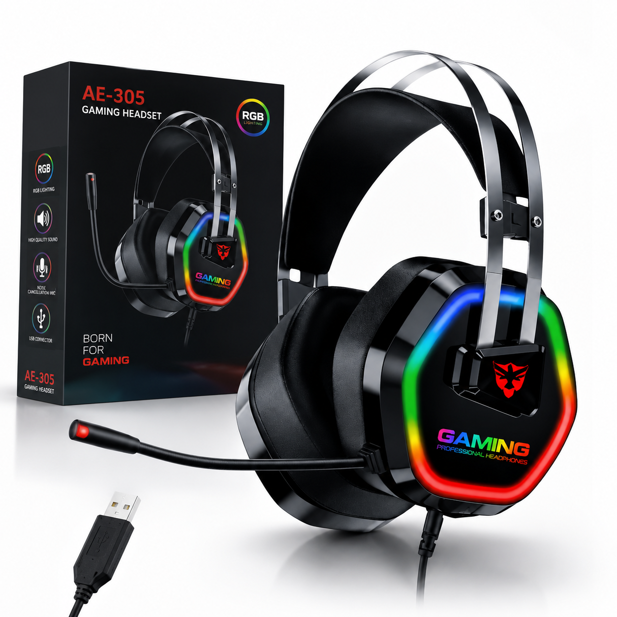 🎧 AURICULAR GAMER AE-305 RGB USB – SONIDO INMERSIVO Y ESTILO GAMER