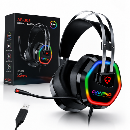 🎧 AURICULAR GAMER AE-305 RGB USB – SONIDO INMERSIVO Y ESTILO GAMER