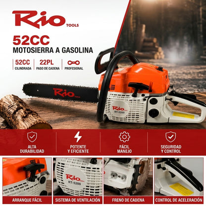 Motosierra Profesional Rio Tools RT-5200 – 52cc, Espada 22"